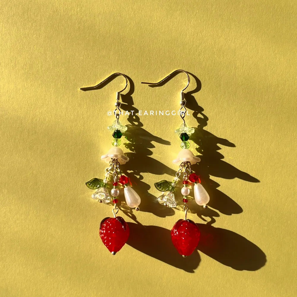 Strawberry Dewdrops - Handmade Earrings