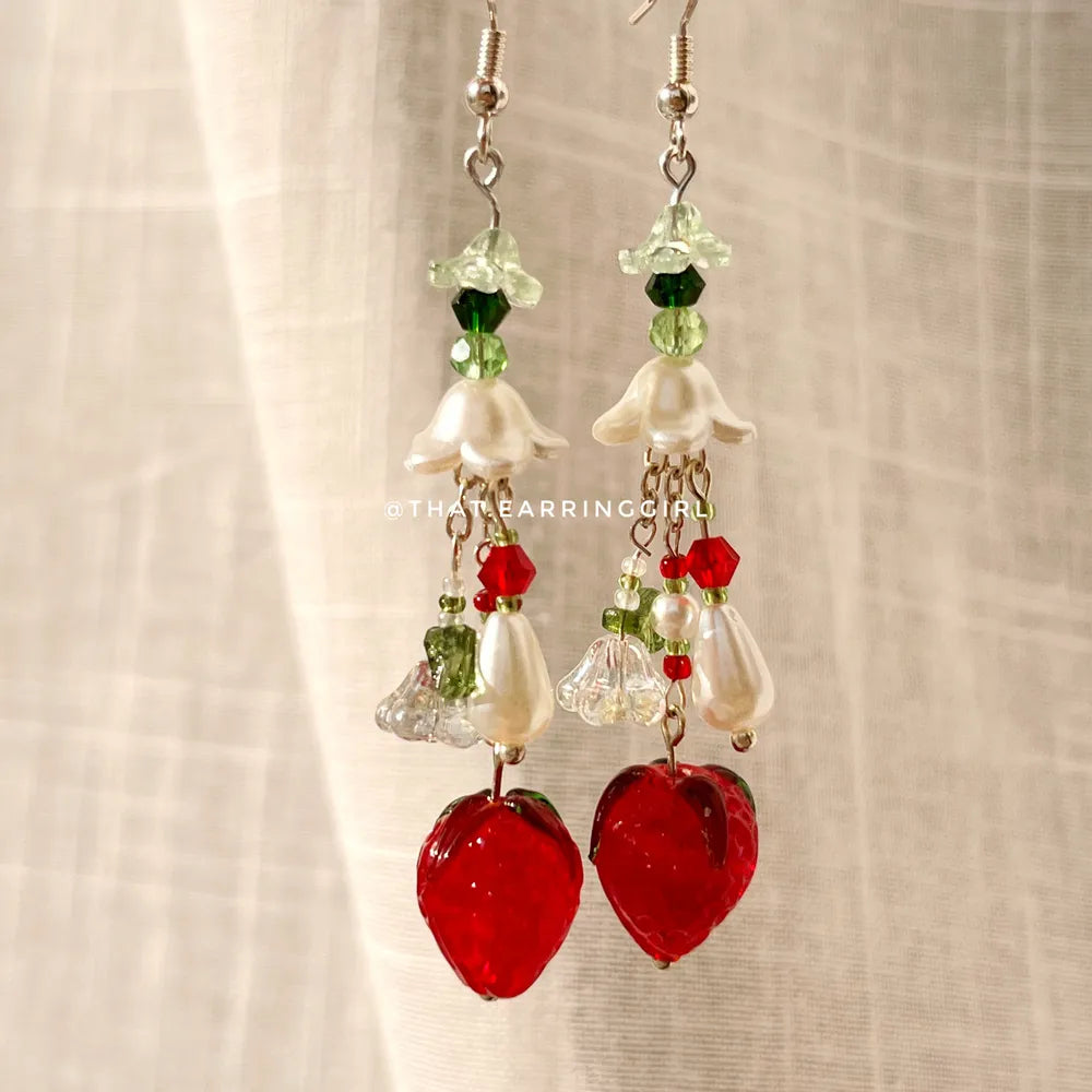 Strawberry Dewdrops - Handmade Earrings