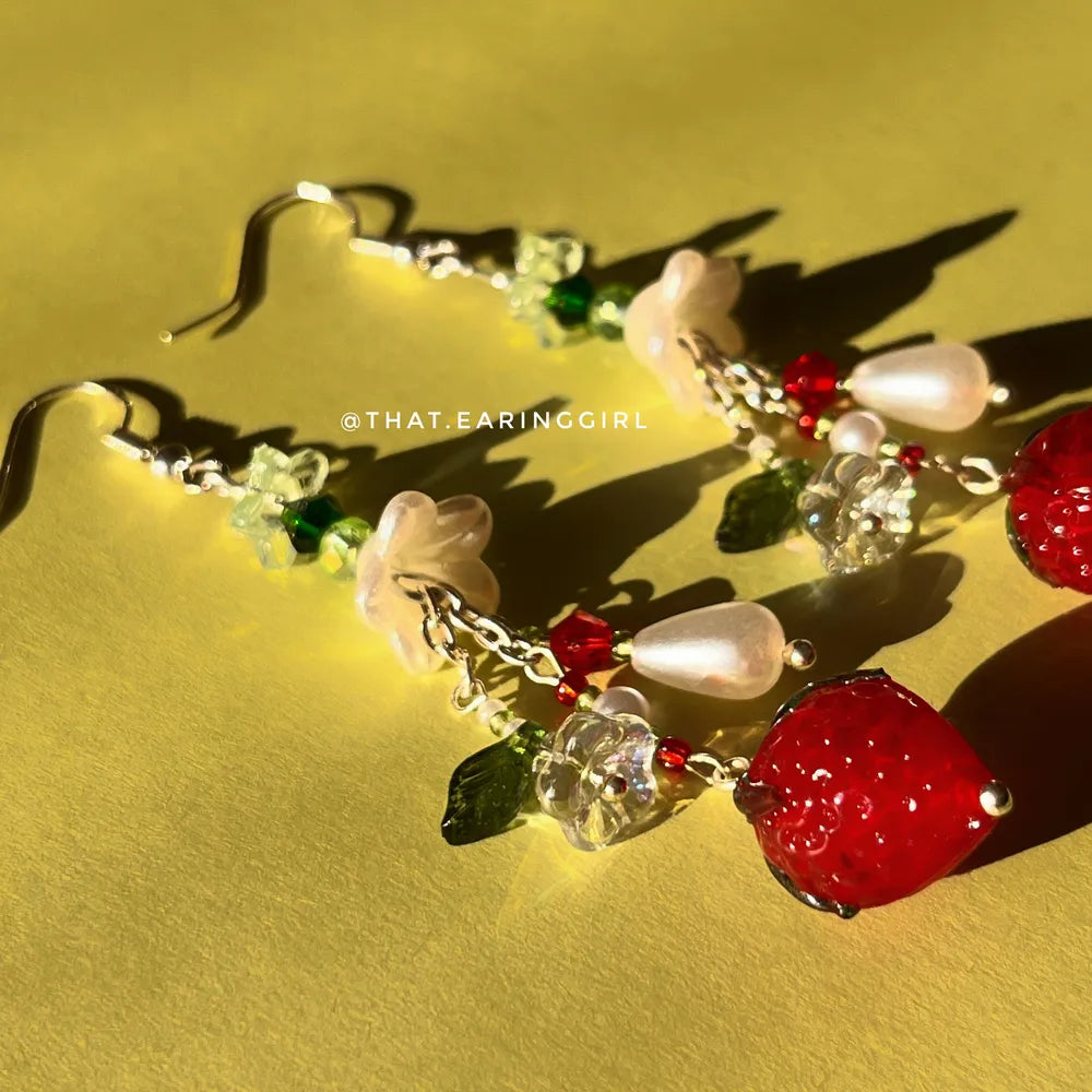Strawberry Dewdrops - Handmade Earrings
